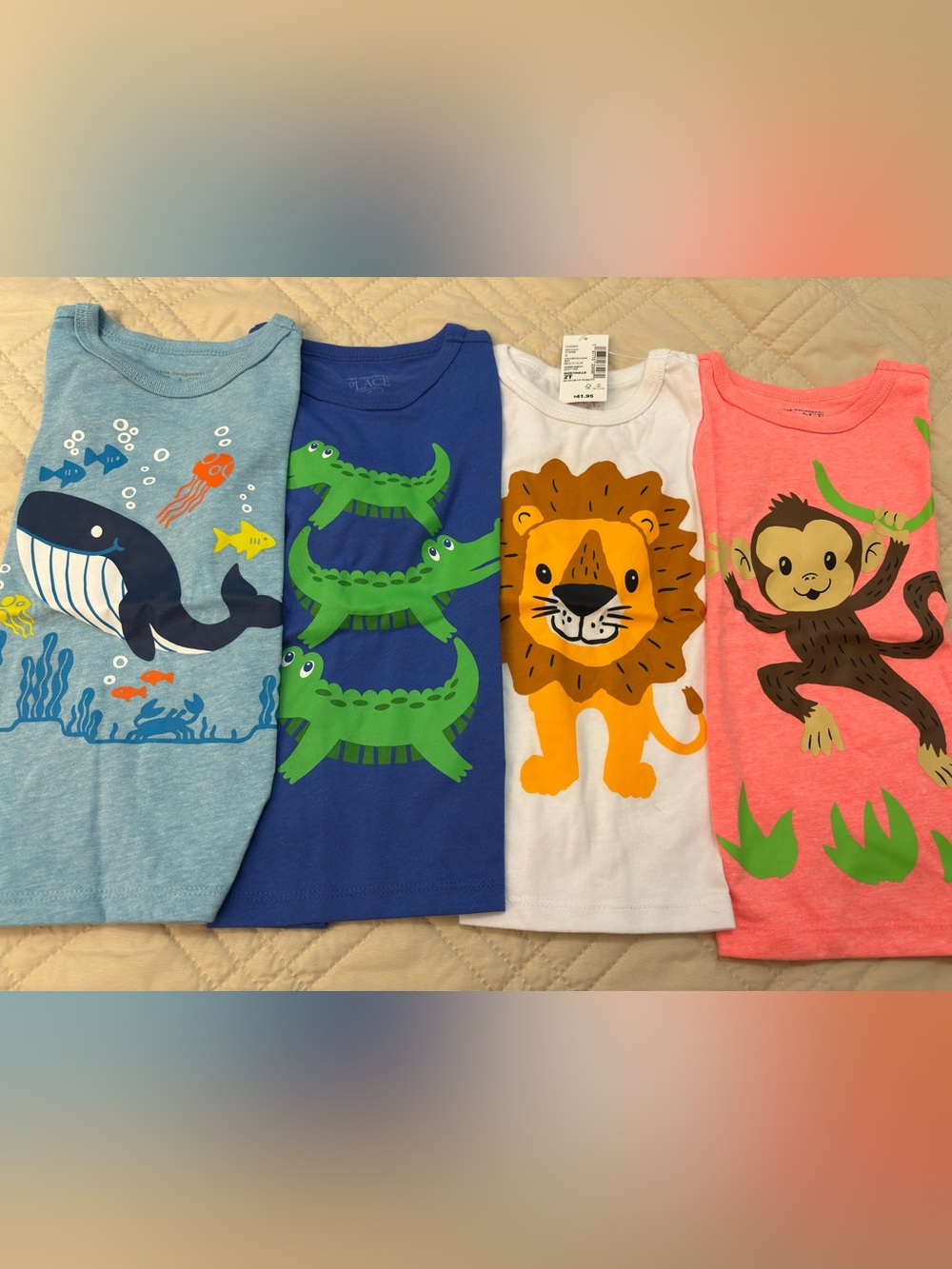 The Children's Place Kids Animal Tee Set - Light Blue, Navy, White, Coral